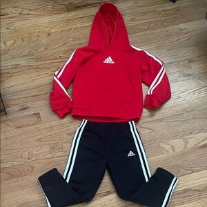Adidas Kids Red Hoodie and Black Joggers Set